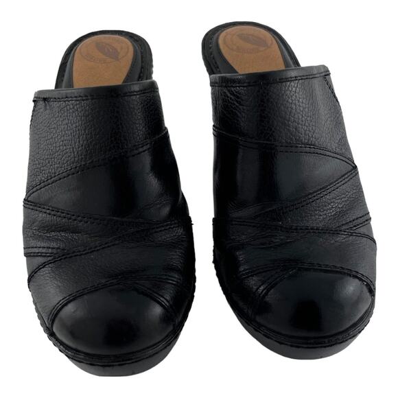 NURTURE Women's Black Leather Slip On Clog Size 7M Over 3 Inch Heel EUC - Picture 1 of 12